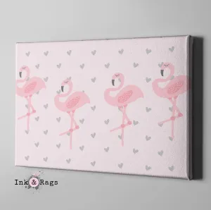 Baby Pink Marching Flamingo Heart Gallery Wrapped Canvas