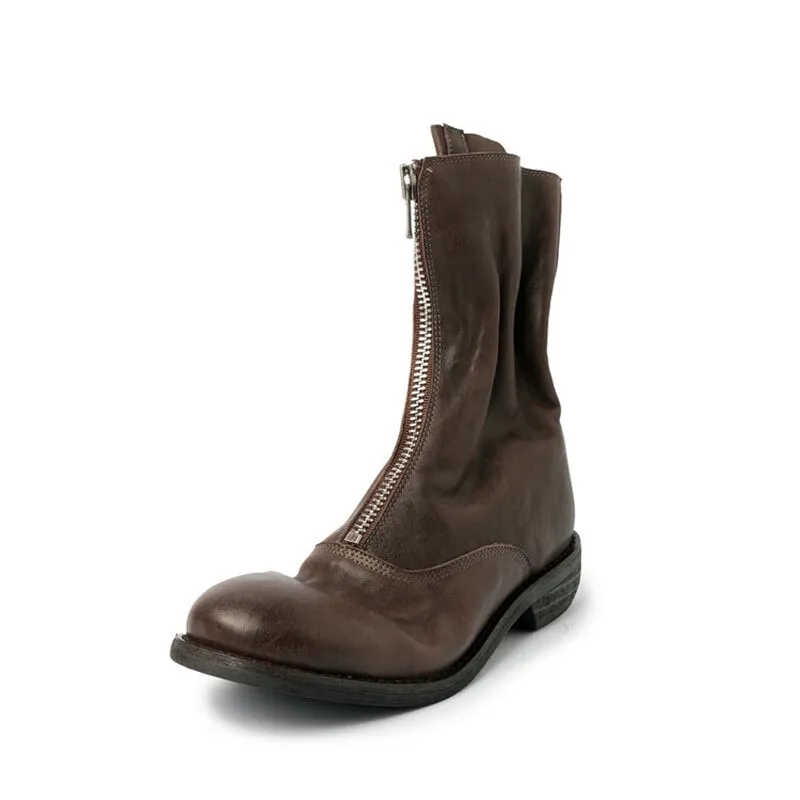 Handmade Leather Ankle Boots Comfortable Walking Round Martin Boots Brown/Black/Red/Beige/Grey