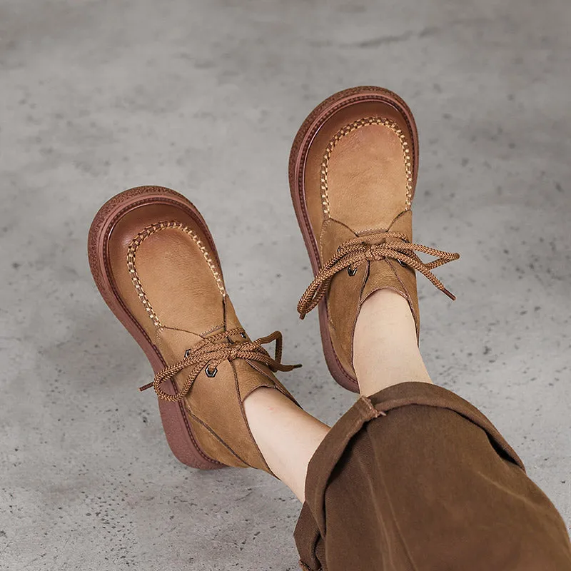 Martin Boots Women Lace-Up Mid-Heel Non-Slip Breathable Ankle Booties Coffee/Khaki